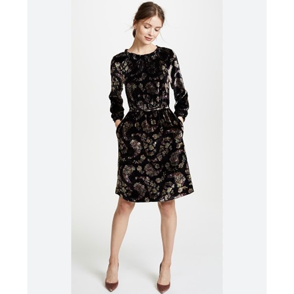 Rebecca Taylor Jewel Silk Blend Velvet Dress 6 Black Whimsigoth Witchy Gothic